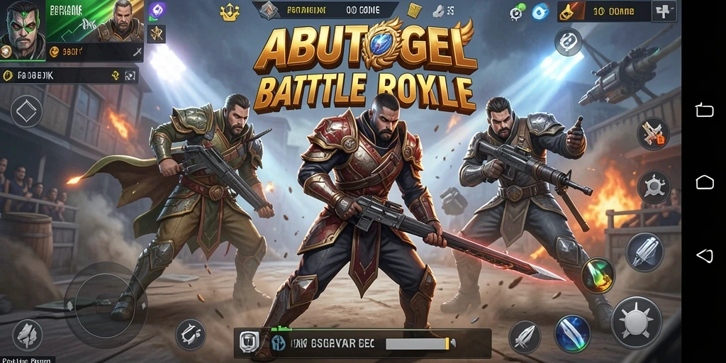 Screenshot ABUTOGEL menampilkan aksi pertarungan Battle Royale yang intens.
