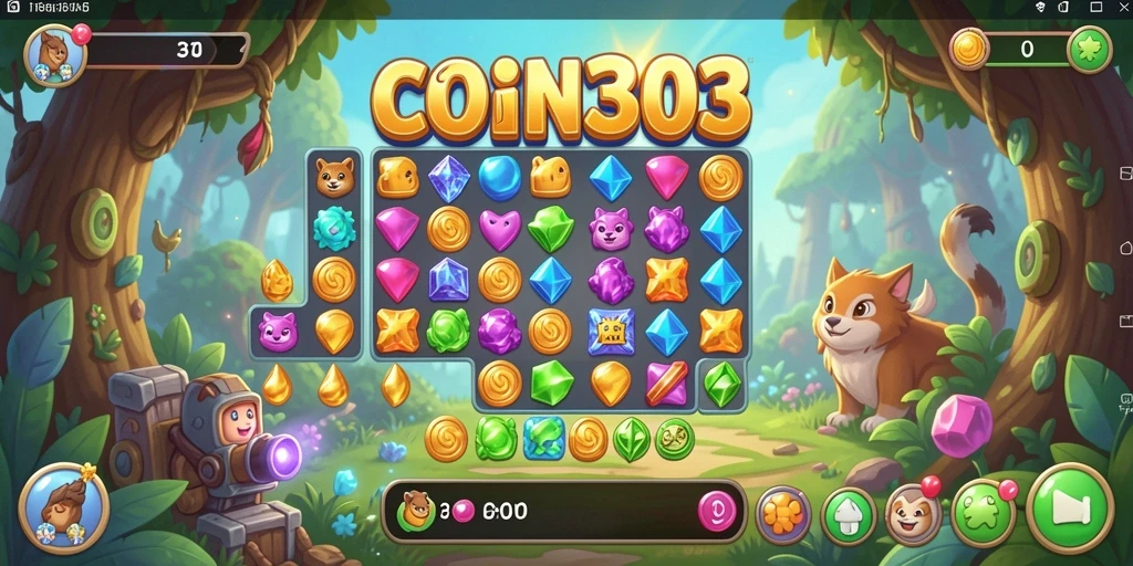 Gambaran gameplay match-3 yang penuh warna di COIN303.