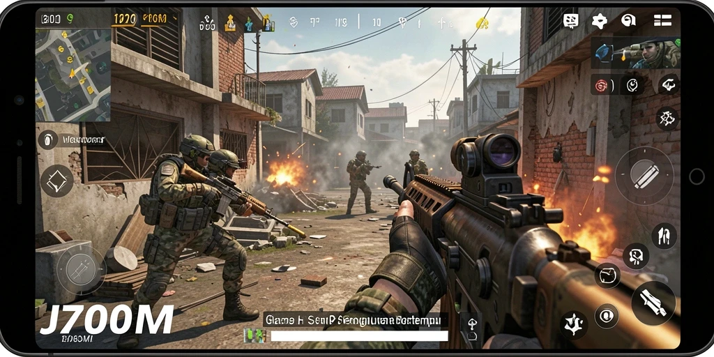 Tampilan gameplay J200M yang mendebarkan dalam aksi FPS.
