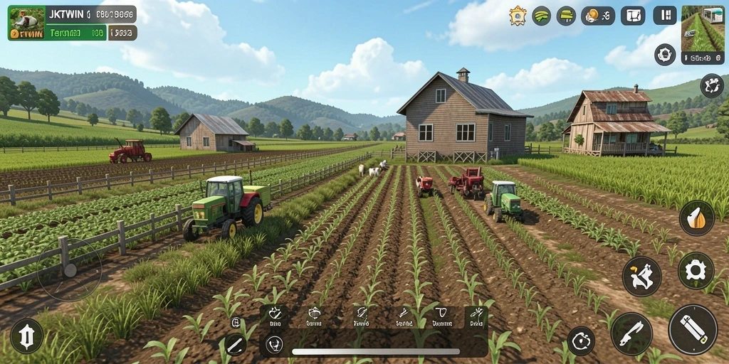 Gameplay JKTWIN yang menarik dengan pemandangan ladang yang indah.