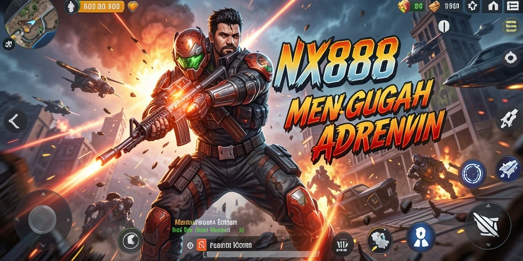Screenshot gameplay NX888 menampilkan aksi mendebarkan dalam pertempuran.