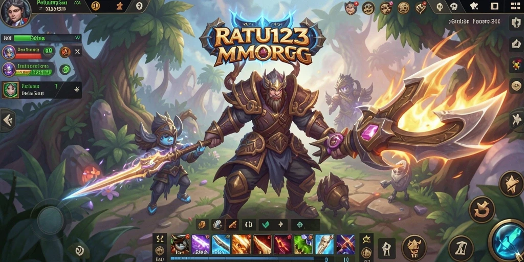 Screenshot gameplay RATU123 yang menunjukkan pertarungan epik di dunia fantasi.