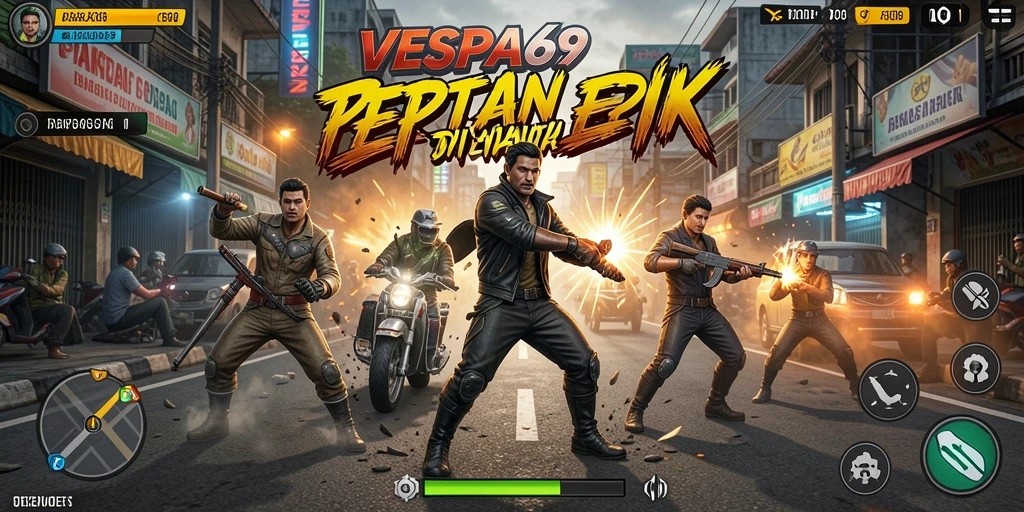 Screenshot gameplay VESPA69 menunjukkan aksi pertarungan seru.