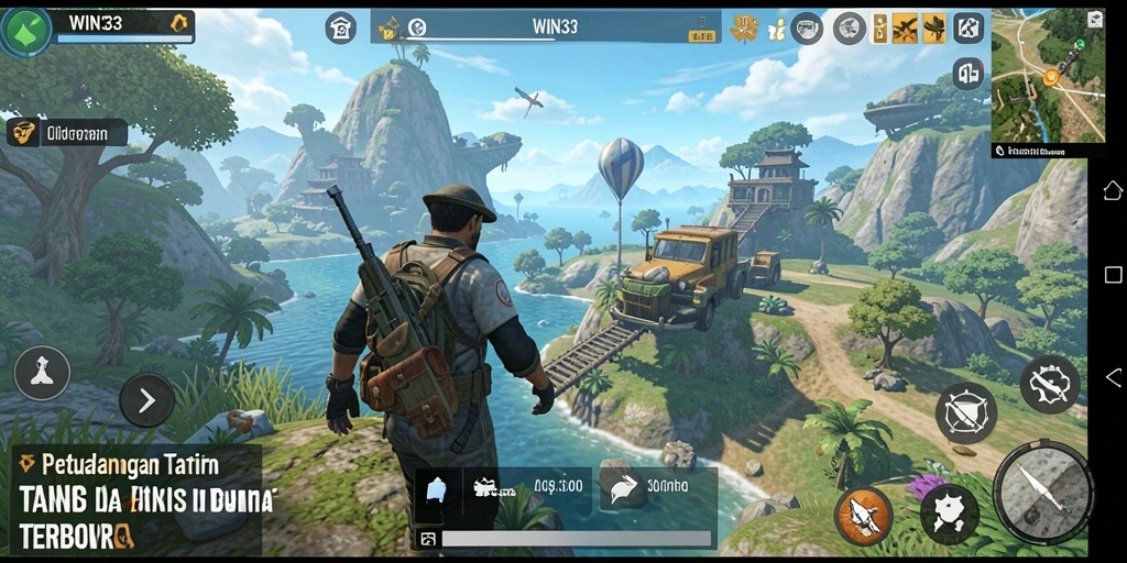 Tangkapan layar gameplay WIN33 yang menampilkan eksplorasi dunia terbuka.